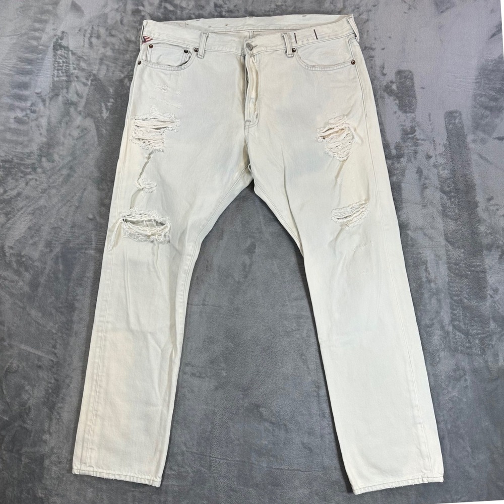 Denim & Supply Ralph Lauren Prospect‎ Slim Distressed Jeans Mens 40x32 Cream